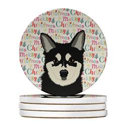 WDK2264RCS4 4 x 4 in. Unisex Shiba Inu Husky Mix Christmas Large Sandstone Coasters - Pack of 4