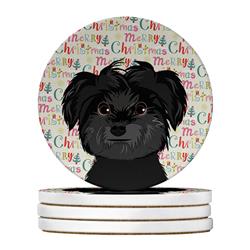 WDK2270RCS4 4 x 4 in. Unisex Shih-Tzu Black Christmas Large Sandstone Coasters - Pack of 4