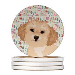 WDK2271RCS4 4 x 4 in. Unisex Shih-Tzu Gold No.1 Christmas Large Sandstone Coasters - Pack of 4
