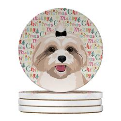 WDK2272RCS4 4 x 4 in. Unisex Shih-Tzu Gold No.2 Christmas Large Sandstone Coasters - Pack of 4