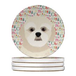 WDK2273RCS4 4 x 4 in. Unisex Shih-Tzu Gold No.3 Christmas Large Sandstone Coasters - Pack of 4