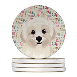 WDK2274RCS4 4 x 4 in. Unisex Shih-Tzu Gold No.4 Christmas Large Sandstone Coasters - Pack of 4