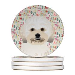 WDK2275RCS4 4 x 4 in. Unisex Shih-Tzu Gold No.5 Christmas Large Sandstone Coasters - Pack of 4