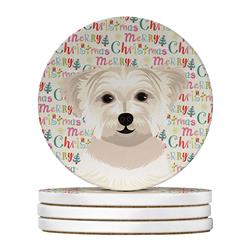 WDK2276RCS4 4 x 4 in. Unisex Shih-Tzu Gold No.6 Christmas Large Sandstone Coasters - Pack of 4