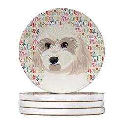 WDK2277RCS4 4 x 4 in. Unisex Shih-Tzu Gold No.7 Christmas Large Sandstone Coasters - Pack of 4
