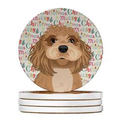 WDK2278RCS4 4 x 4 in. Unisex Shih-Tzu Red Christmas Large Sandstone Coasters - Pack of 4