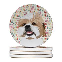 WDK2282RCS4 4 x 4 in. Unisex Shih-Tzu Silver Gold & White Christmas Large Sandstone Coasters - Pack of 4