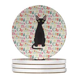 4 x 4 in. Unisex Devon Rex No.3 Cat Christmas Large Sandstone Coasters - Pack of 4