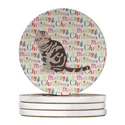 4 x 4 in. Unisex Foldex Exotic Fold Cat Christmas Large Sandstone Coasters - Pack of 4