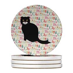 4 x 4 in. Unisex Foldex Exotic Fold No.2 Cat Christmas Large Sandstone Coasters - Pack of 4