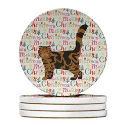 4 x 4 in. Unisex Foldex Exotic Fold No.2 Cat Christmas Large Sandstone Coasters - Pack of 4