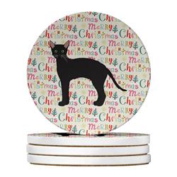 4 x 4 in. Unisex Black German Rex Cat Christmas Large Sandstone Coasters - Pack of 4