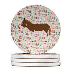 WDK2692RCS4 4 x 4 in. Unisex Miniature Mediterranian Donkey Christmas Large Sandstone Coasters - Pack of 4