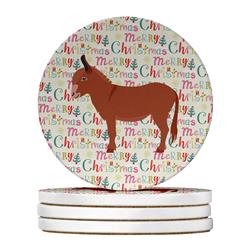 WDK2693RCS4 4 x 4 in. Unisex Irish Donkey Christmas Large Sandstone Coasters - Pack of 4