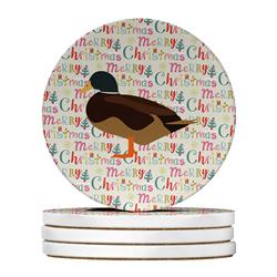 WDK2712RCS4 4 x 4 in. Unisex Silver Bantam Duck Christmas Large Sandstone Coasters - Pack of 4