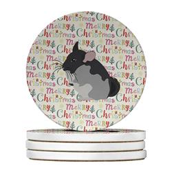 WDK2838RCS4 4 x 4 in. Unisex Black Velvet Chinchilla Christmas Large Sandstone Coasters - Pack of 4