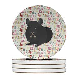 WDK2839RCS4 4 x 4 in. Unisex Charcoal Chinchilla Christmas Large Sandstone Coasters - Pack of 4