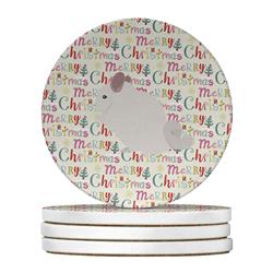 WDK2842RCS4 4 x 4 in. Unisex Pink & White Chinchilla Christmas Large Sandstone Coasters - Pack of 4