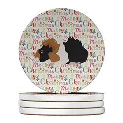 WDK2844RCS4 4 x 4 in. Unisex Abyssinian Guinea Pig Christmas Large Sandstone Coasters - Pack of 4