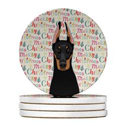 4 x 4 in. Unisex Doberman Pinscher Black & Rust Cropped Ears Christmas Large Sandstone Coasters - Pack of 4