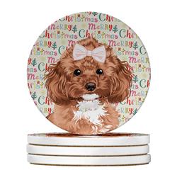 WDK2235RCS4 4 x 4 in. Unisex Poodle Toy Red Christmas Large Sandstone Coasters - Pack of 4