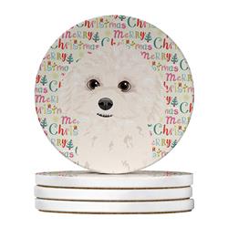 WDK2236RCS4 4 x 4 in. Unisex Poodle Toy White Christmas Large Sandstone Coasters - Pack of 4