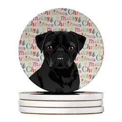 WDK2238RCS4 4 x 4 in. Unisex Pug Black No.2 Christmas Large Sandstone Coasters - Pack of 4