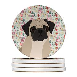 WDK2241RCS4 4 x 4 in. Unisex Pug Fawn No.3 Christmas Large Sandstone Coasters - Pack of 4
