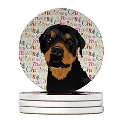 WDK2244RCS4 4 x 4 in. Unisex Rottweiler Black & Rust Christmas Large Sandstone Coasters - Pack of 4