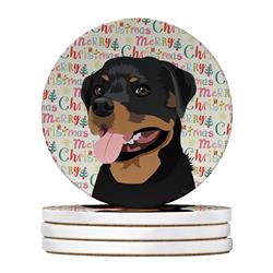 WDK2245RCS4 4 x 4 in. Unisex Rottweiler Black & Tan No.1 Christmas Large Sandstone Coasters - Pack of 4