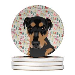 WDK2246RCS4 4 x 4 in. Unisex Rottweiler Black & Tan No.2 Christmas Large Sandstone Coasters - Pack of 4