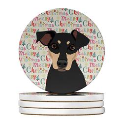 WDK2247RCS4 4 x 4 in. Unisex Rottweiler Black & Tan No.3 Christmas Large Sandstone Coasters - Pack of 4