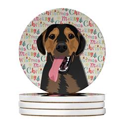 WDK2248RCS4 4 x 4 in. Unisex Rottweiler Black & Tan No.4 Christmas Large Sandstone Coasters - Pack of 4