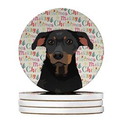 WDK2249RCS4 4 x 4 in. Unisex Rottweiler Black & Tan No.5 Christmas Large Sandstone Coasters - Pack of 4