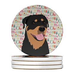 WDK2251RCS4 4 x 4 in. Unisex Rottweiler Black & Tan No.7 Christmas Large Sandstone Coasters - Pack of 4
