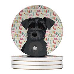 WDK2252RCS4 4 x 4 in. Unisex Schnauzer Black No.1 Christmas Large Sandstone Coasters - Pack of 4