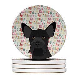 WDK2253RCS4 4 x 4 in. Unisex Schnauzer Black No.2 Christmas Large Sandstone Coasters - Pack of 4