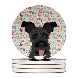 WDK2254RCS4 4 x 4 in. Unisex Schnauzer Black No.3 Christmas Large Sandstone Coasters - Pack of 4