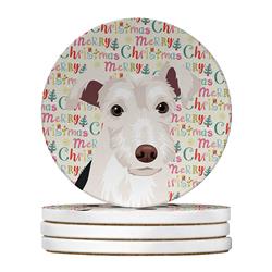 WDK2255RCS4 4 x 4 in. Unisex Schnauzer Parti Christmas Large Sandstone Coasters - Pack of 4