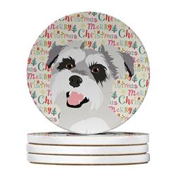 WDK2257RCS4 4 x 4 in. Unisex Schnauzer Salt & Pepper No.2 Christmas Large Sandstone Coasters - Pack of 4