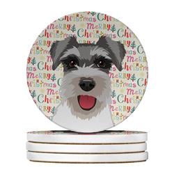 WDK2258RCS4 4 x 4 in. Unisex Schnauzer Salt & Pepper No.3 Christmas Large Sandstone Coasters - Pack of 4