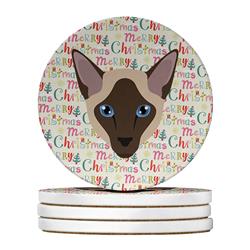 WDK2379RCS4 4 x 4 in. Unisex Siamese Modern Cat Christmas Large Sandstone Coasters - Pack of 4