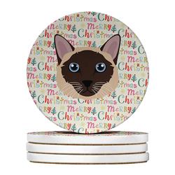 WDK2380RCS4 4 x 4 in. Unisex Siamese Traditional Cat Christmas Large Sandstone Coasters - Pack of 4