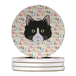WDK2381RCS4 4 x 4 in. Unisex Siberian Forest Cat Christmas Large Sandstone Coasters - Pack of 4