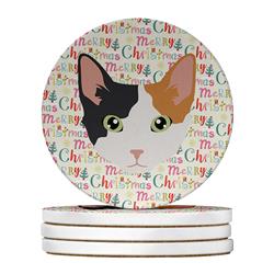 WDK2383RCS4 4 x 4 in. Unisex Skookum Cat Christmas Large Sandstone Coasters - Pack of 4