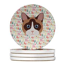 WDK2384RCS4 4 x 4 in. Unisex Snowshoe Cat Christmas Large Sandstone Coasters - Pack of 4