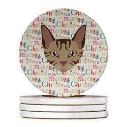 WDK2385RCS4 4 x 4 in. Unisex Sokoke Cat Christmas Large Sandstone Coasters - Pack of 4
