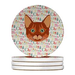 WDK2386RCS4 4 x 4 in. Unisex Somali Cat Christmas Large Sandstone Coasters - Pack of 4