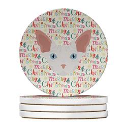 WDK2387RCS4 4 x 4 in. Unisex Sphynx Cat Christmas Large Sandstone Coasters - Pack of 4