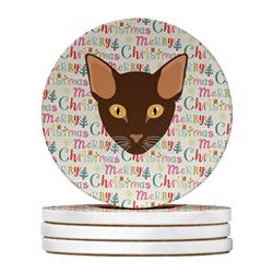 WDK2388RCS4 4 x 4 in. Unisex Suphalak Cat Christmas Large Sandstone Coasters - Pack of 4